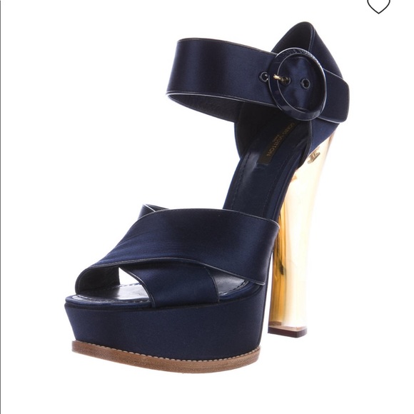 Louis Vuitton Blue Satin platform sandals - Picture 4 of 12